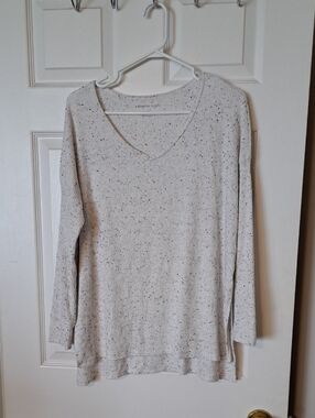 American Eagle Outfitters Speckled Ivory V-Neck Long Sleeve Top